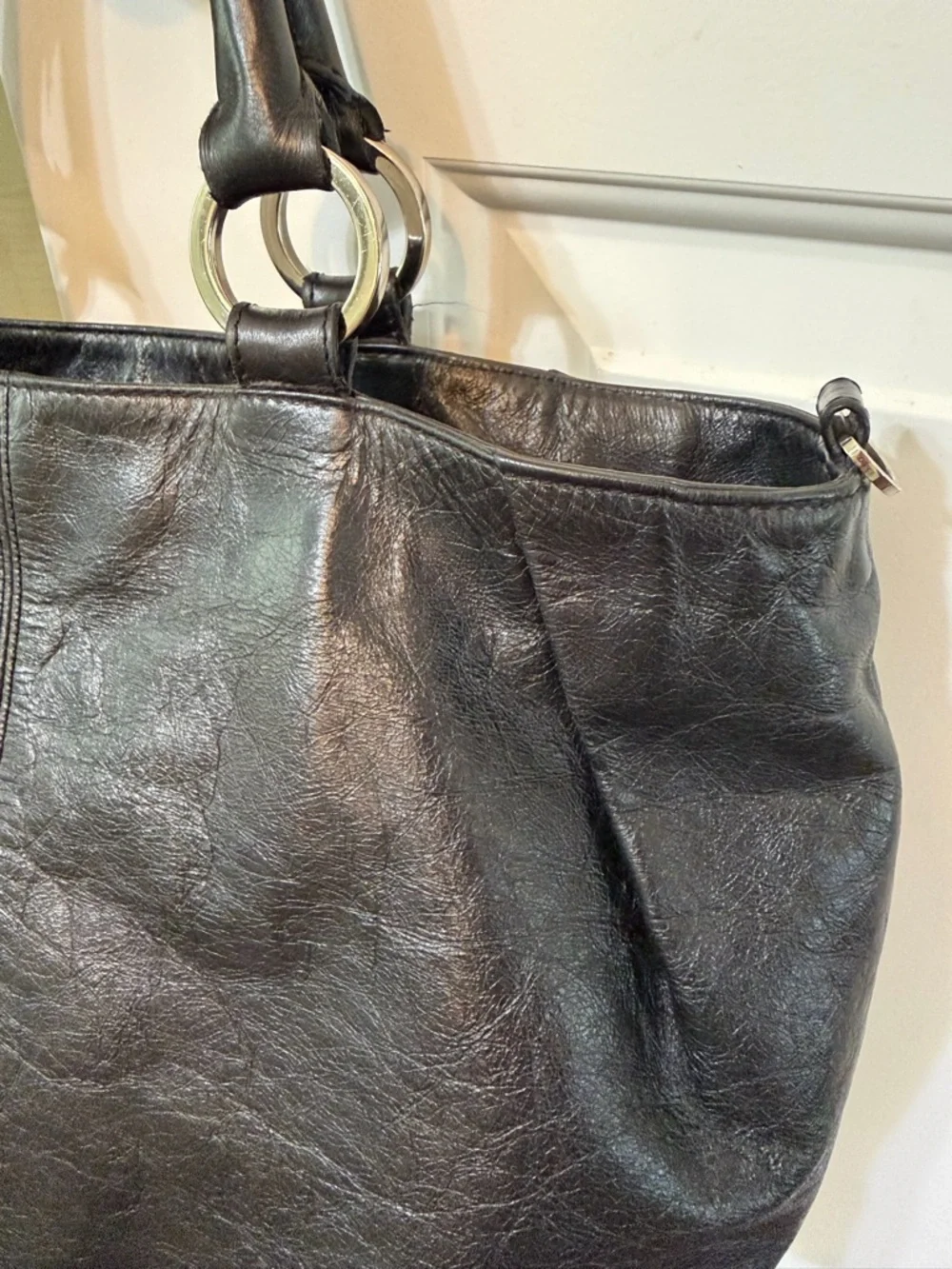 HOBO International Vintage Large Black Tote Leather Purse Bag